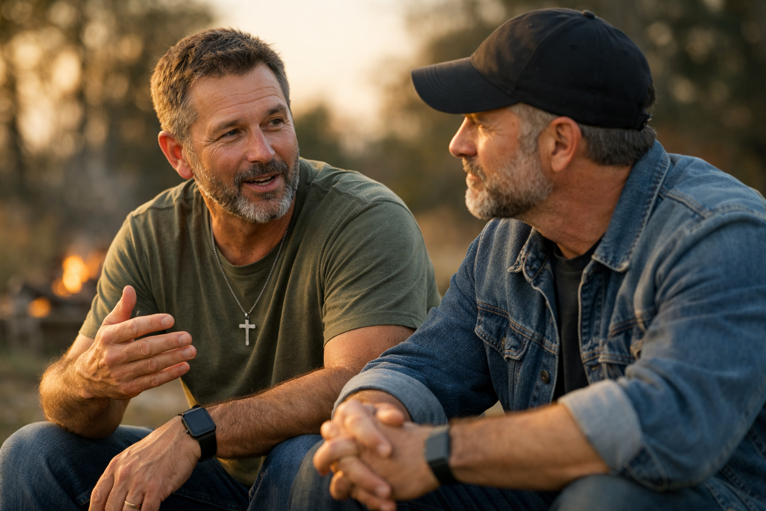 Two men engaged in deep conversation.